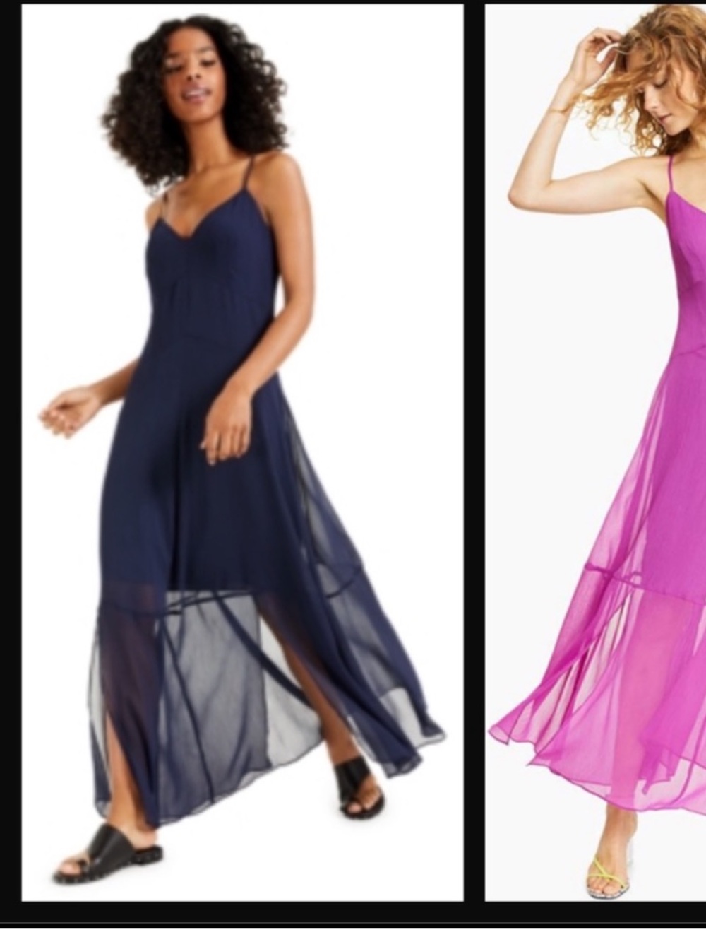 Bar III Sheer A-Line Spaghetti Strap Maxi Dress in Navy
